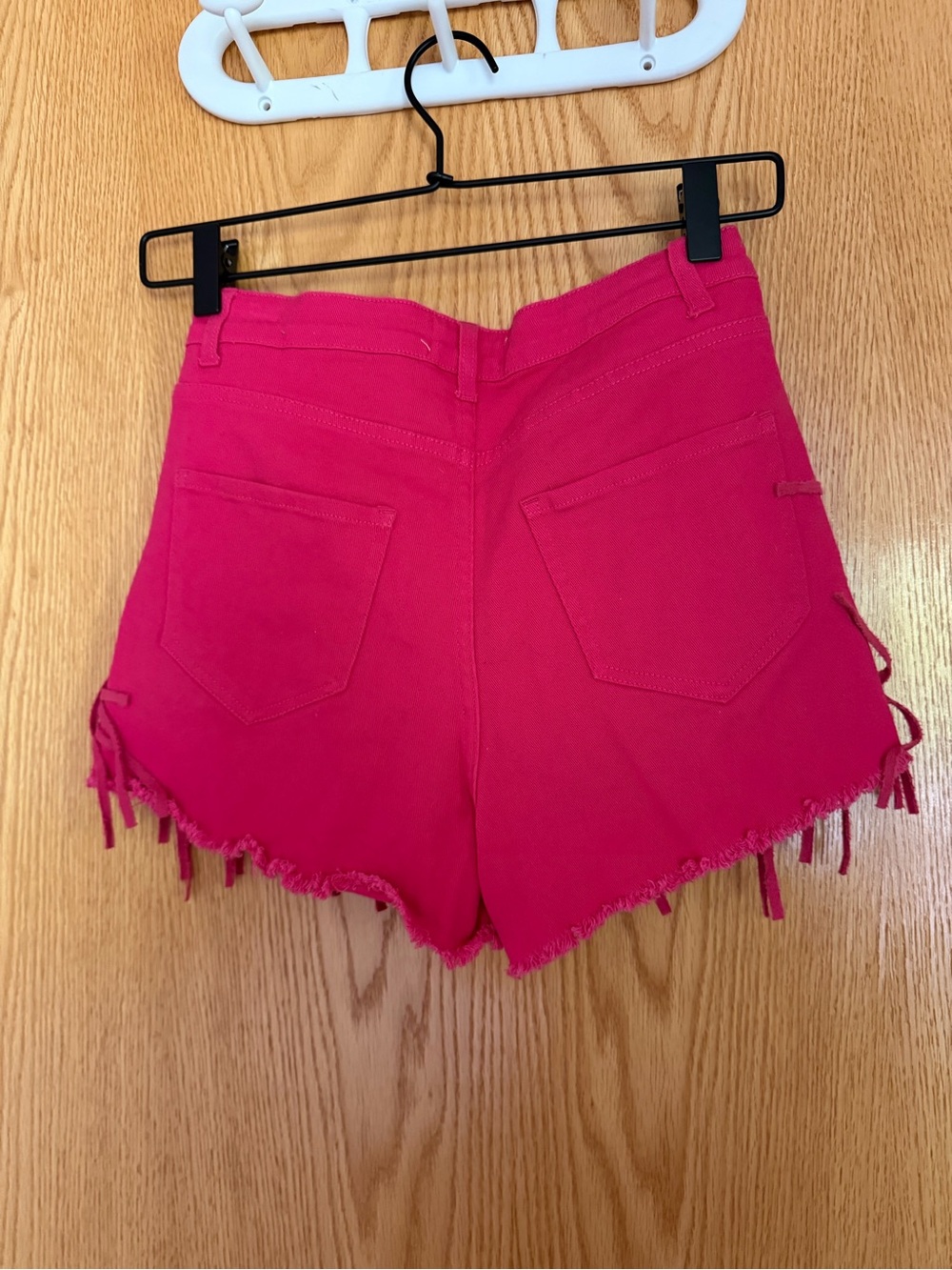 Altar'd State Hot Pink Fringe High-Rise Jean Shorts - Picture 6 of 7